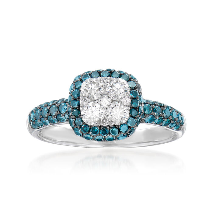 1.29 ct. t.w. Blue and White Diamond Cluster Ring in 14kt White Gold