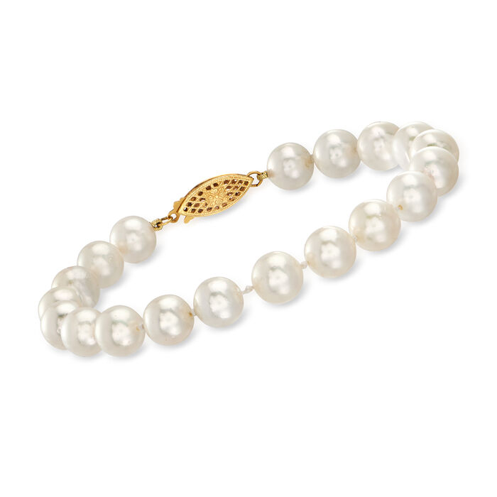 8-8.5mm Cultured Akoya Pearl Bracelet with 18kt Yellow Gold