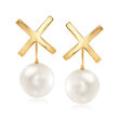 C. 1990 Vintage Assael 10.5mm Cultured Pearl X Drop Earrings in 18kt Yellow Gold