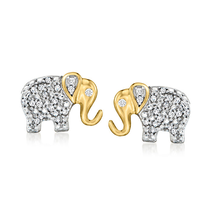 .10 ct. t.w. Diamond Elephant Earrings in 18kt Gold Over Sterling