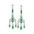 C. 1980 Vintage 2.05 ct. t.w. Tsavorite and 1.40 ct. t.w. Diamond Chandelier Earrings with Onyx in 18kt White Gold