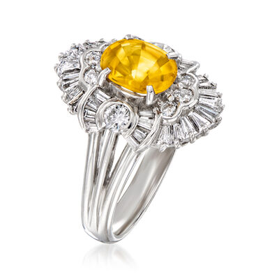 C. 1995 Vintage 1.70 Carat Yellow Sapphire Ring with 1.00 ct. t.w. Diamond Ring in Platinum