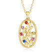 Personalized Roped-Edge Tree of Life Pendant Necklace in 14kt Gold  3 to 6 Birthstones