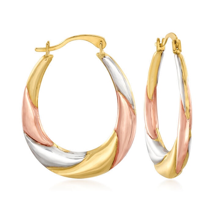 14kt Tri-Colored Gold Oval Hoop Earrings
