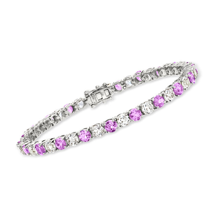 7.25 ct. t.w. White Topaz and 5.00 ct. t.w. Amethyst Tennis Bracelet in Sterling Silver