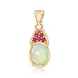 Opal and .10 ct. t.w. Pink Sapphire Pendant in 14kt Yellow Gold