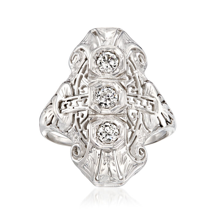 C. 1950 Vintage .50 ct. t.w. Diamond Filigree Ring in 18kt White Gold