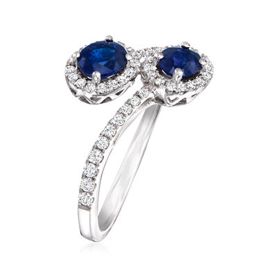 .90 ct. t.w. Sapphire and .31 ct. t.w. Diamond Bypass Ring in 14kt White Gold