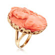 C. 1960 Vintage Carved Pink Coral Cameo Ring in 14kt Yellow Gold