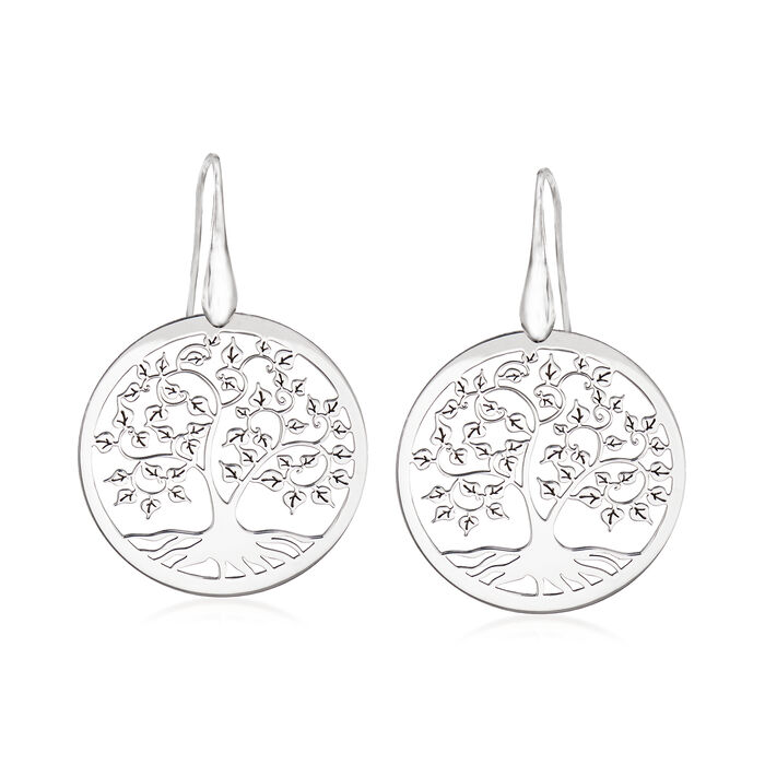 Italian Sterling Silver Cut-Out Tree of Life Drop Earrings