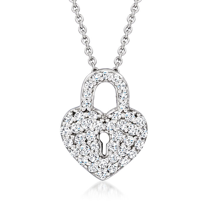 Roberto Coin &quot;Tiny Treasures&quot; .25 ct. t.w. Diamond Heart Lock Pendant Necklace in 18kt White Gold