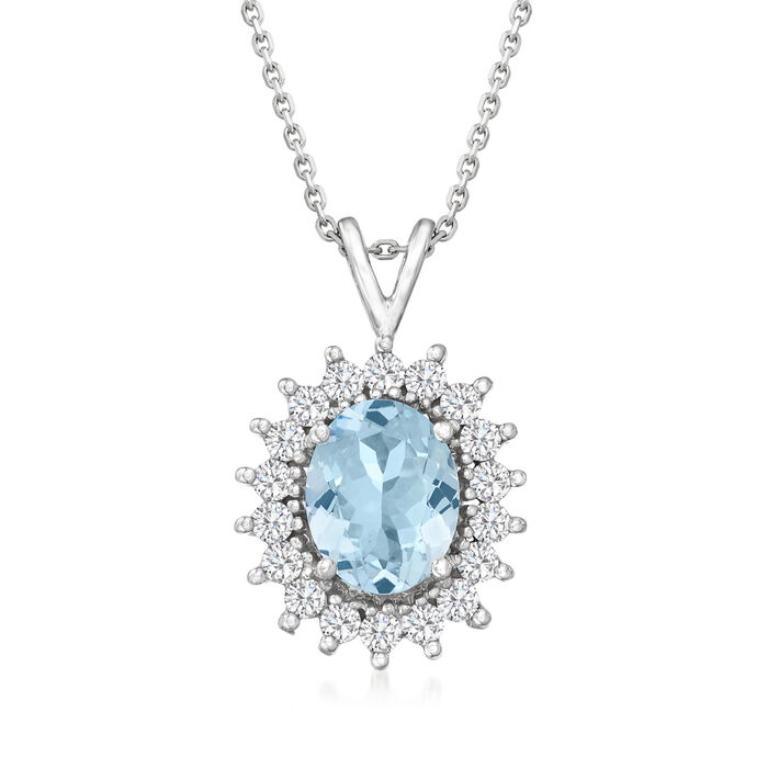 2.50 Carat Aquamarine Pendant Necklace with .72 ct. t.w. Diamonds in 14kt White Gold