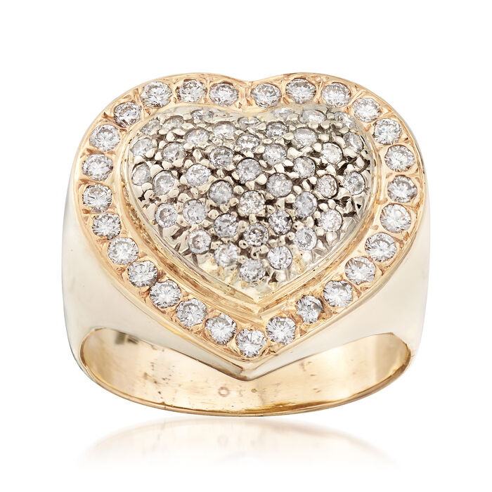 C. 1980 Vintage 1.30 ct. t.w. Diamond Heart Ring in 14kt Yellow Gold