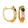 2.20 ct. t.w. Multicolored Sapphire Hoop Earrings with Diamond Accents in 14kt Yellow Gold