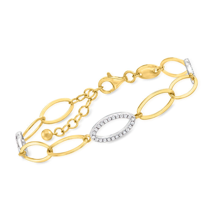 Charles Garnier &quot;Marquise&quot; .70 ct. t.w. CZ Oval-Link Bracelet in Two-Tone Sterling