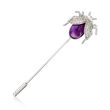 Italian Cultured Pearl, 3.00 ct. t.w. Amethyst and .75 ct. t.w. CZ Beetle Stick Pin in Sterling Silver