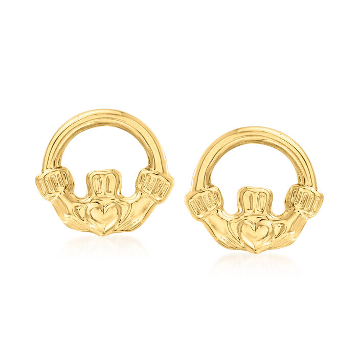 14kt Yellow Gold Claddagh Earrings