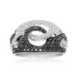 1.12 ct. t.w. Black and White Pave Diamond Interlocking Ring in 14kt White Gold