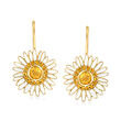 1.30 ct. t.w. Citrine and White Enamel Daisy Drop Earrings in 18kt Gold Over Sterling