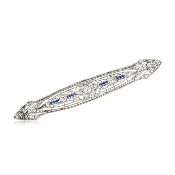 C. 1950 Vintage 1.70 ct. t.w. Diamond and .20 ct. t.w. Synthetic Sapphire Pin in Platinum