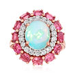Opal, 1.50 ct. t.w. Pink Tourmaline and .60 ct. t.w. White Topaz Ring in 18kt Rose Gold Over Sterling