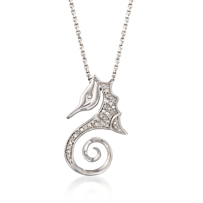 Diamond Accent Seahorse Swirl Pendant Necklace in Sterling Silver