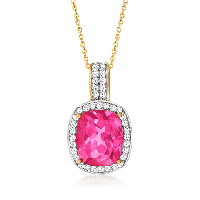 5.75 Carat Pink Topaz and .50 ct. t.w. White Topaz Pendant Necklace in 18kt Gold Over Sterling