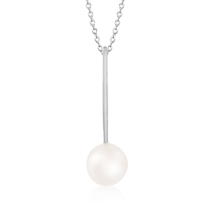 8-8.5mm Cultured Pearl Linear Pendant Necklace in 14kt White Gold