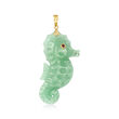 Jade Seahorse Pendant with Ruby Accent in 14kt Yellow Gold