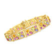 C. 1980 Vintage 6.75 ct. t.w. Multi-Gemstone and .35 ct. t.w. Diamond Mosaic Link Bracelet in 14kt Yellow Gold
