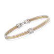 ALOR &quot;Classique&quot; Two-Tone Stainless Steel Cable Bracelet with Diamonds and 18kt White Gold