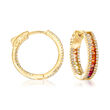 Multicolored CZ Hoop Earrings in 18kt Yellow Gold Over Sterling Silver