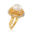 10mm Cultured Pearl and .11 ct. t.w. White Topaz Ring in 18kt Gold Over Sterling 