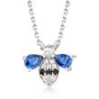.30 ct. t.w. Sapphire Bumblebee Pendant Necklace with White and Black Diamond Accents in 14kt White Gold