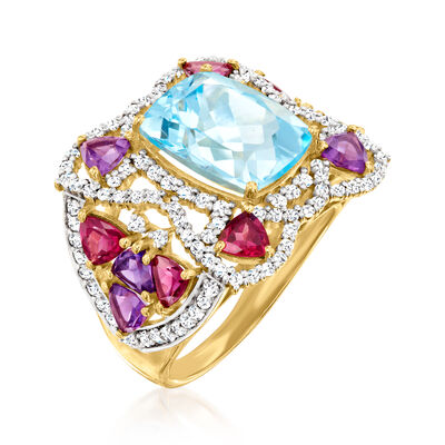 5.50 Carat Sky Blue Topaz and 5.60 ct. t.w. Multi-Gemstone Ring in 18kt Gold Over Sterling