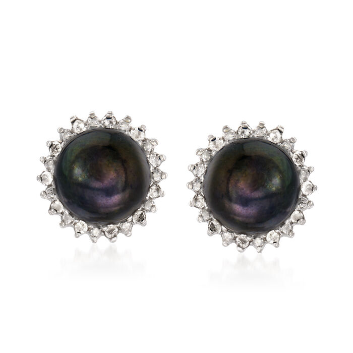 7-7.5mm Cultured Button Pearl and .13 ct. t.w. Diamond Stud Earrings in Sterling Silver