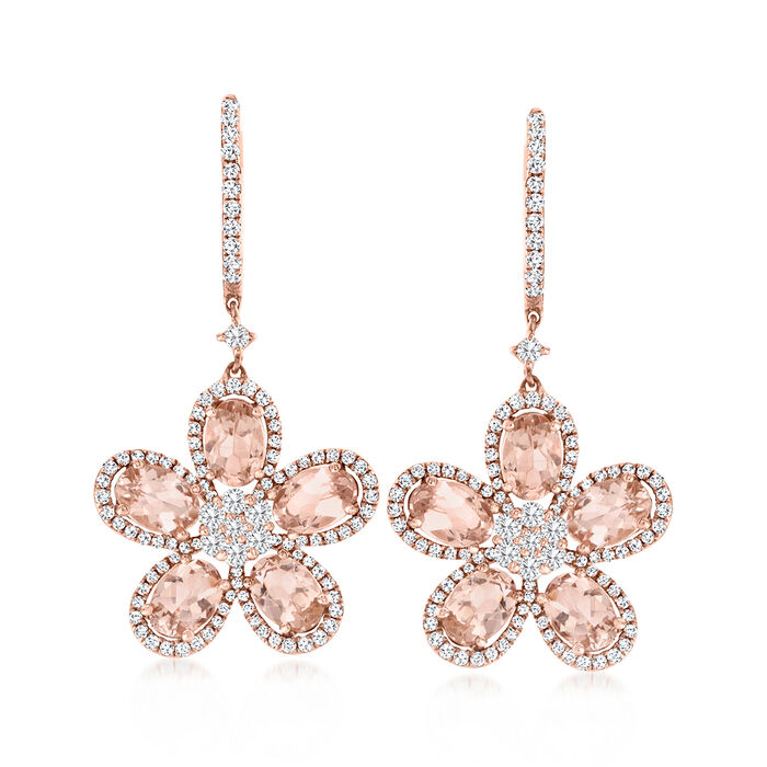 3.70 ct. t.w. Morganite Floral Hoop Drop Earrings with 1.00 ct. t.w. Diamonds in 14kt Rose Gold