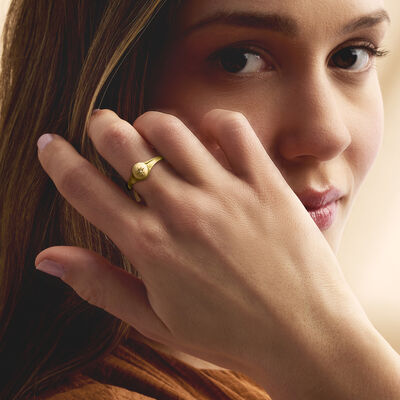 Diamond-Accented North Star Signet Ring in 14kt Yellow Gold
