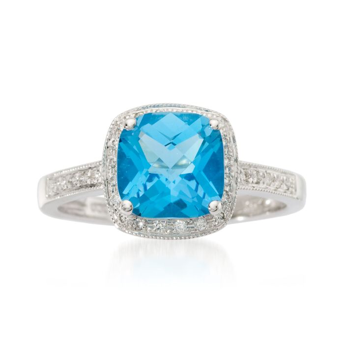 2.25 Carat Blue Topaz and .15 ct. t.w. Diamond Ring in 14kt White Gold