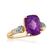 2.50 Carat Amethyst and .10 ct. t.w. Swiss Blue Topaz Ring with Diamond Accents in 14kt Yellow Gold 