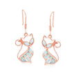 Synthetic Opal Cat Wire Drop Earrings in 18kt Rose Gold Over Sterling Silver