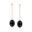 Black Onyx Bead and 14kt Yellow Gold Chain Drop Earrings