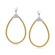 ALOR &quot;Classique&quot; .10 ct. t.w. Diamond and Yellow Stainless Steel Cable Teardrop Earrings with 18kt White Gold