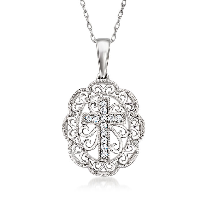 .20 ct. t.w. Diamond Cross Filigree Pendant Necklace in Sterling Silver