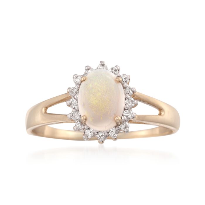 Opal and .20 ct. t.w. Diamond Ring in 14kt Yellow Gold