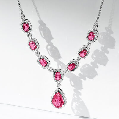 8.30 ct. t.w. Pink Topaz and .38 ct. t.w. Diamond Y-Necklace in Sterling Silver