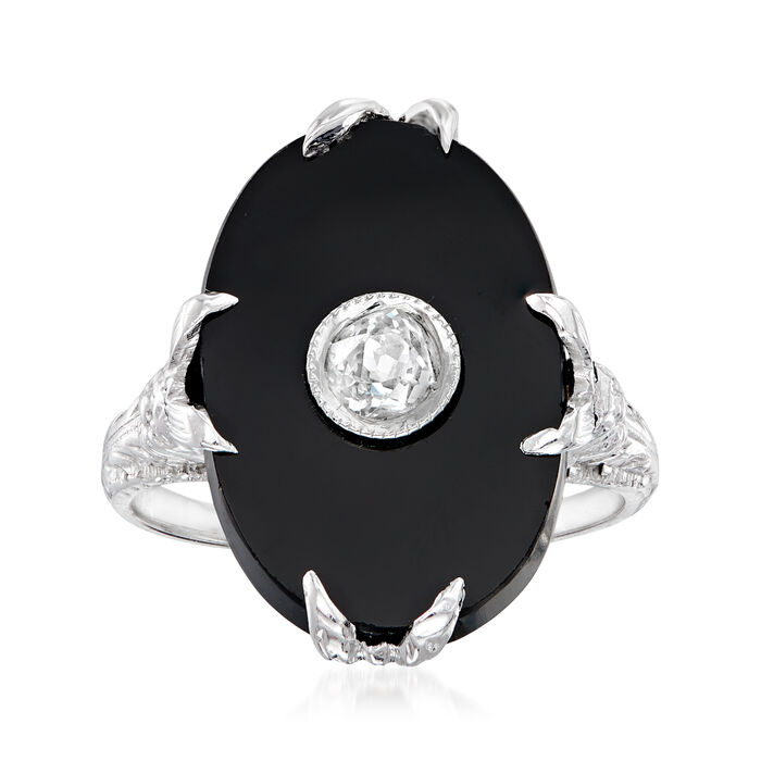 C. 1950 Vintage .20 Carat Diamond Ring with Black Onyx in 18kt White Gold