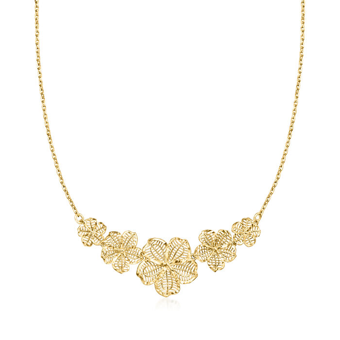 18kt Gold Over Sterling Graduated Openwork Flower Necklace