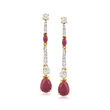 2.00 ct. t.w. Ruby and .80 ct. t.w. White Topaz Drop Earrings in 18kt Gold Over Sterling