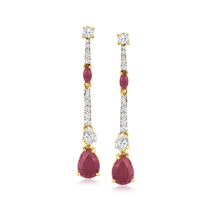 2.00 ct. t.w. Ruby and .80 ct. t.w. White Topaz Drop Earrings in 18kt Gold Over Sterling